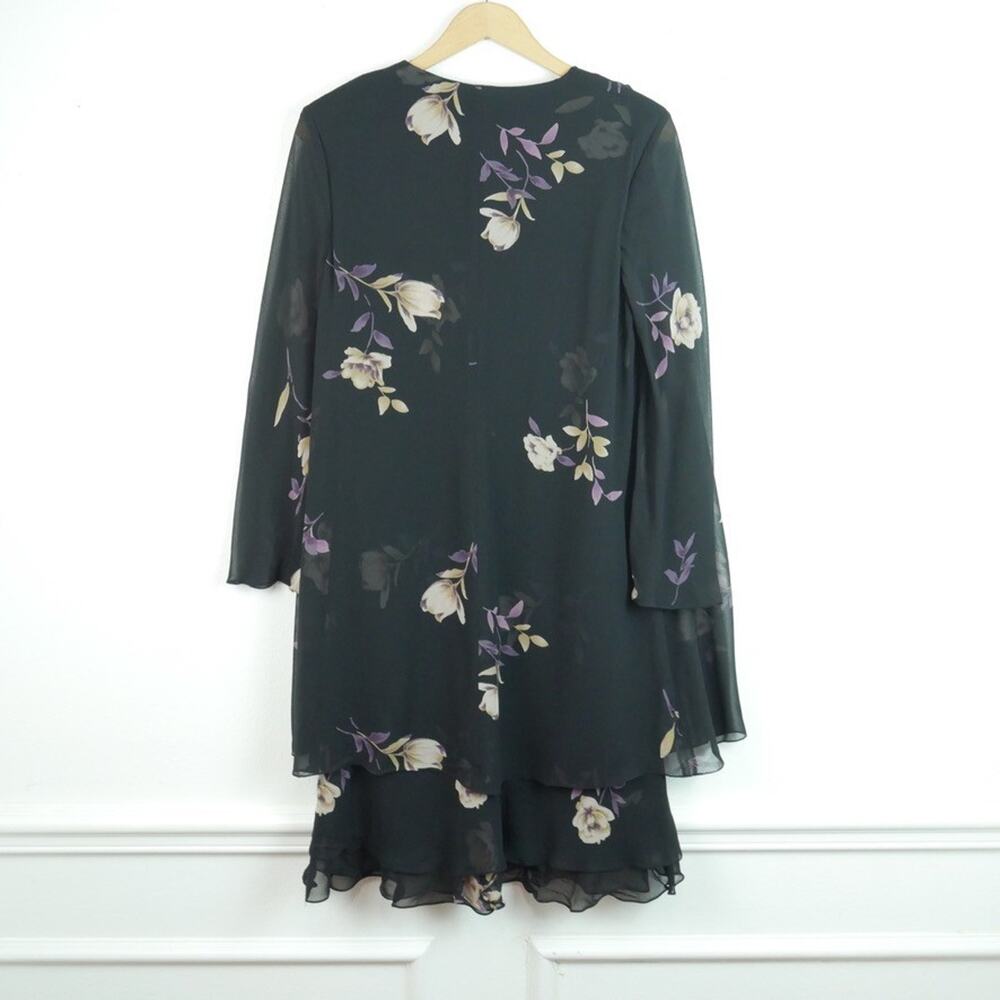 Vintage Y2K Whimsigoth Dress Silk Chiffon Sheer Dark Floral Goth Fairy Grunge 10 - Picture 7 of 8